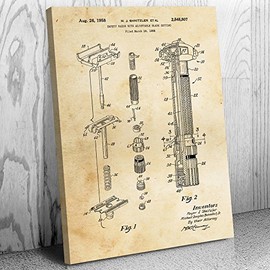 Patent Earth Fatboy Safety Razor Canvas Print, Barber Gift, Bathroom Art, Stylist Gift, Salon Wall Art, Shaving Blueprint Vintage Paper (16 inch x 20 inch)