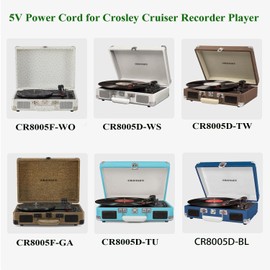 Gonine 5V Power Cord for Crosley Record Player, Compatible with Crosley Cruiser Plus Portable Turntable CR8005F-GA CR8005F-WO CR8005D-TU CR8005D-BL CR8005D-WS CR8005D-TW