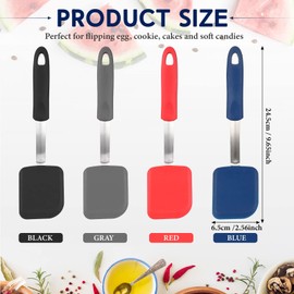 Gejoy 4 Pcs Silicone Cookie Spatula Turner Mini Brownie Spatula Flexible Silicone Spatulas Nonstick Cookware Heat Resistant No Scratch Flipper Baking Utensils for Egg Pancake(Gray, Blue, Black, Red)