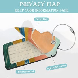 Mountain Luggage Tags Set of 2 Sunset Boho Landscapes Leather Suitcase Tags with Stainless Steel Loop and Privacy Cover for Women Men Travel Luggage Accessories