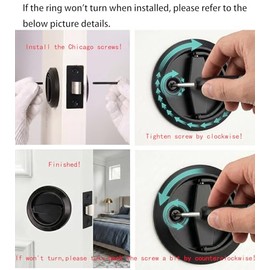Dixiao - Cerradura de puerta empotrada de acero inoxidable 304 negra redonda, pomo de puerta con cerradura de instalación oculta, asas de puerta empotradas con tirador y pestillo, manija de puerta de