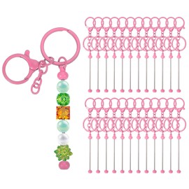 PATIKIL 24 Pcs Beadable Keychains Bars, Metal Beaded Keychain Blanks Bulk Making Supplies Kit with Lobster Hook for Pendant DIY Art Crafts, Pink