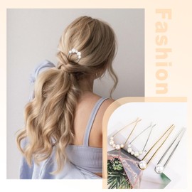 Pearl French Hair Pin Metal Gold Silver Hair Pins for Women Buns U Shaped Hair Pins for Women Styling Hair Fork for Thick Hair Girls Hair Accessories