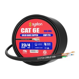 Syston Cable Technology Cat6e Ethernet Internet Cable - 100 FT，600MHz 23AWG Solid Bare Copper Wire Outdoor/Indoor Suit, Bulk No Ends 10 Ft to 1000 Ft, Heat Resistant Plenum Rated - CMP