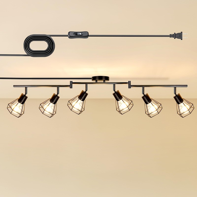 LTBLIGHT Plug in Track Lighting, 6-Light Rotatable Ceiling Light Fixture