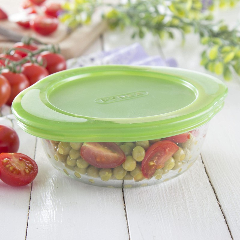 Pyrex Cook & Store Round Container, 0.35l (Green Lid)