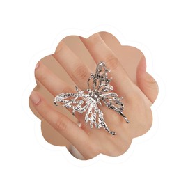 Aimimier - Anillo de mariposa de vidrio grande exagerado para mujeres y niñas, Ajustable, Metal, Cristal