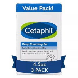 Cetaphil Bar Soap, Deep Cleansing Face and Body Bar, Pack of 3, For Dry to Skin,