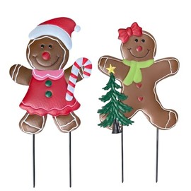 Clovers Garden Christmas Gingerbread Couple Yard Stakes (Set of 2) Holiday Decor for Outdoor, Indoor, Lawns, Walkways, Planters or Wall Decor