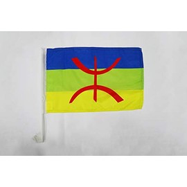 AZ FLAG Kabylie Car Flag 18'' x 12'' - Berber Kabylia Car Flags 30 x 45cm - Banner 18x12 INCHES Plastic Stick