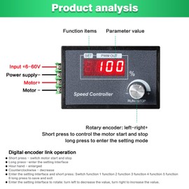 Jadeshay Motor Speed Controller, PWM DC Motor Speed Controller DC 6-60V 12V 24V 36V 48V 30A Continuous Speed Controller Motor Speed Controller with Start/Stop Switch
