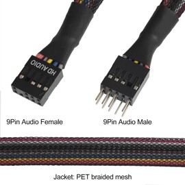 LUORNG Computer Motherboard Front Audio Extension Cable Male to Female Connection Sleeve Network Cable HD Audio 9PIN Connection Cable 30cm for Audio Chassis Cabling Audio Extension Cables