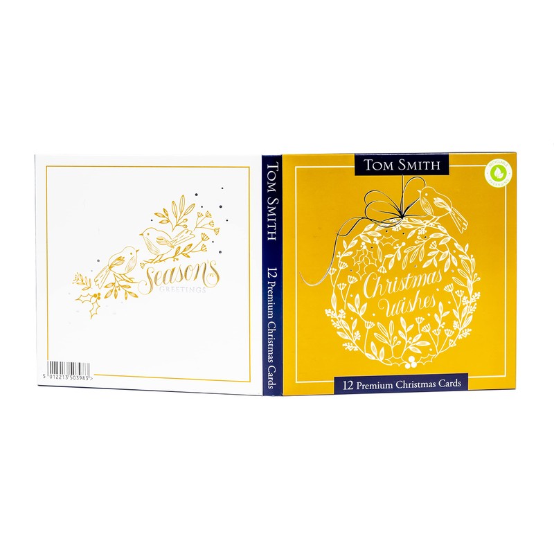 Tom Smith - Premium square Christmas cards, multi-pack, white &