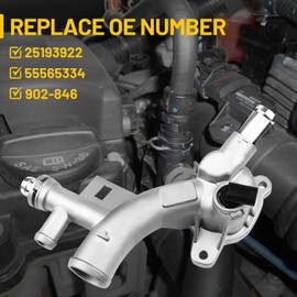 BOMLING Upgraded Coolant Housing Water Outlet, Aluminum Engine Coolant Water Outlet Compatible with 2011-2020 Chevy Cruze Sonic Trax Volt Buick Encore 1.4L Replaces 25193922 55565334 902-846