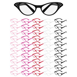 Dunzy 50 Pairs 50s Cat Glasses Bulk for Women Cat Party Decorations 1950s Glasses Costume Glasses Old Lady Glasses for Hip Hop Sock