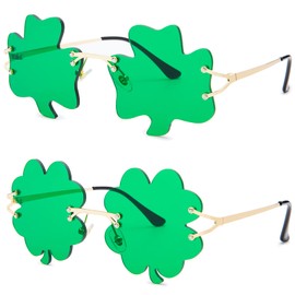 Hycredi St. Patrick’s Day Irish Shamrock Sunglasses Green Four Leaf Clover Leprechaun Costume Glasses-2Pack