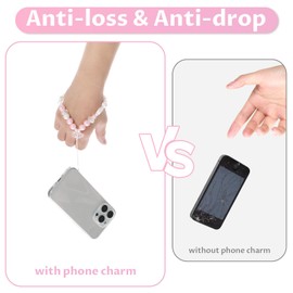 HJZHII 4 PCS Cute Phone Charm, Pink Beaded Phone Lanyard Wrist Strap Aesthetic Cell Phone Keychain Y2K Flower Butterfly Phone Chain for Phone Bag Camera Pendants Decor