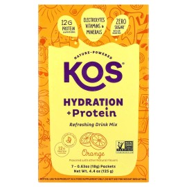 KOS Hydration + Protein, Refreshing Drink Mix, Orange , 7 Packets, 0.65 oz (18 g)