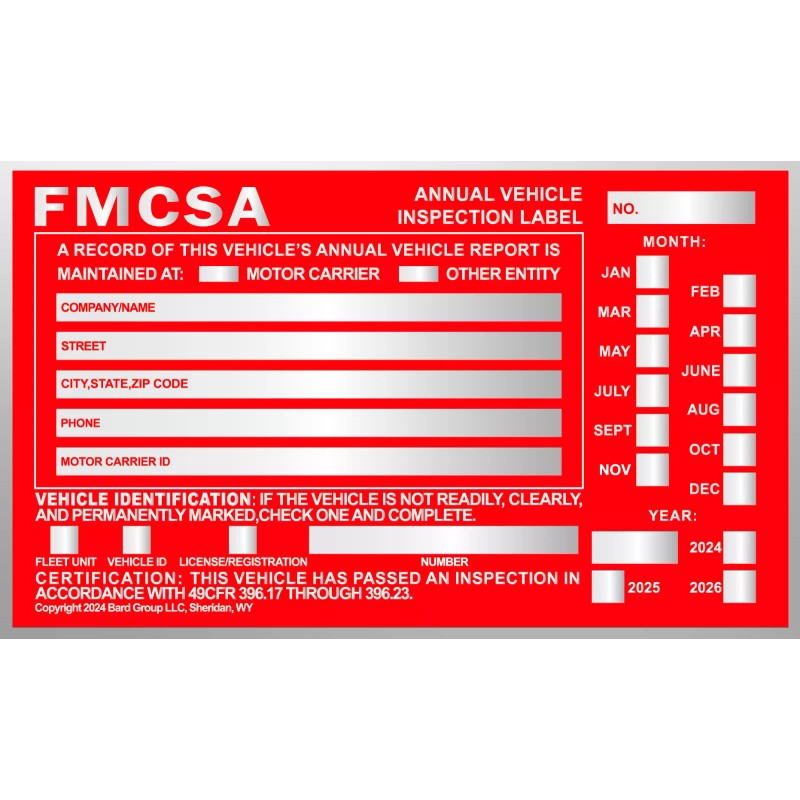 Annual Vehicle Inspection Label Sticker Aluminum FMCSA DOT 6" x