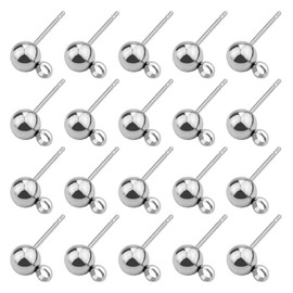 Tongcloud 100pcs Hypoallergenic Earring Posts Stud Earrings Stainless Steel Silver Ball Post with Loops Earring Studs 5mm Ball Post for Jewelry Earring Making(Sliver, 5mm)