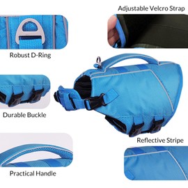 ASENKU Lightweight Dog Life Jacket,Dog Life Vest for Swimming Boating, Dog Swimming Vest with High Flotation Pet Life Jacket for Small Medium and Large Dogs