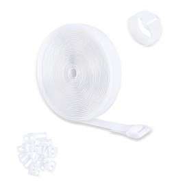 TamBee Cable Ties Straps Cable Ties Wire Organizer Reusable Adjustable Cable Cinch Strap Fastener with Hook and Loop Straps Cord Ties with 25 Buckles,5m(16Ft x 0.8In, White)