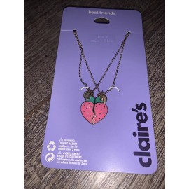 Claire’s pink strawberry magnetic bff best friend Necklace Jewelry nwt