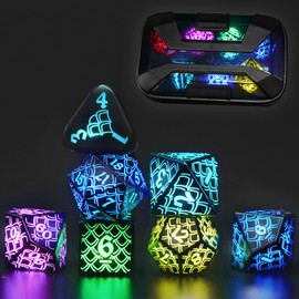 LED Dice with Charging Box，7 PCS RGB Light up Dice for Dungeons and Dragons, Polyhedral DND Dice Set for Tabletop Games Gifts（LL-RGB）
