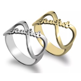 N/A INFINITY NAME RING: STERLING SILVER, 24K GOLD PLATING, ROSE GOLD PLATING