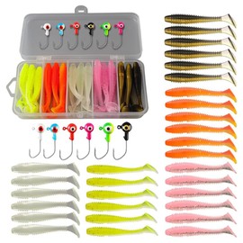 CENPEK 36 Pcs Fishing Lures With Heads Hooks Kit Soft Plastic Grubs Soft Fishing Soft Lures For Bass Freshwater Saltwater Crappie Trout