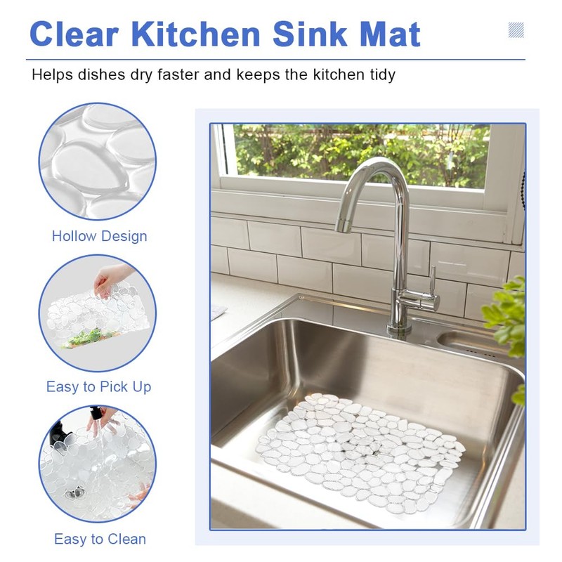 Snillok 2 PCS Kitchen Sink Mat Adjustable Sink Protector Mats,