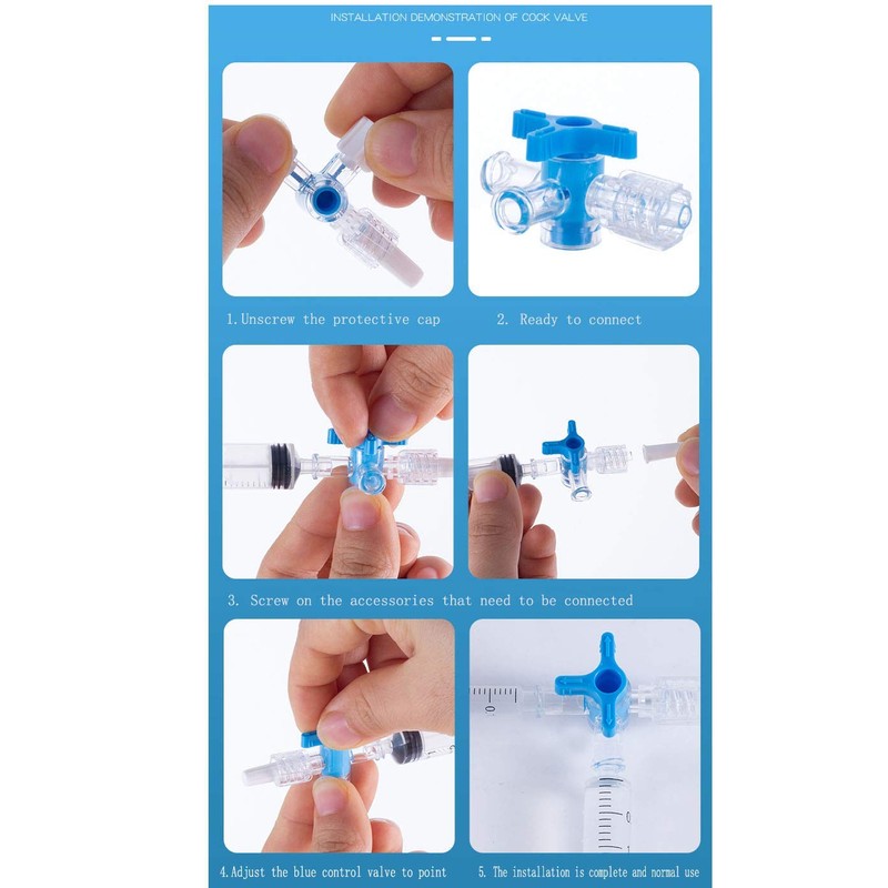 MEETOOT 2pcs Disposable Medical Three Way Valve 3-Way Stopcocks with