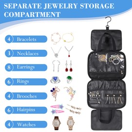 Hanging Toiletry Bags for Women, Foldable Hanging Travel Toiletry Bag with Jewelry Organizer, Multi Compartment Toilet Bags for Women, Waterproof Hanging Wash Bag Womens, Travel Essentials Toiletries
