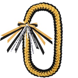 AUECOOME Graduation Leis 2025 Graduation Ribbon Lei graduation necklace Graduation Leis Class of 2025 Graduation gift Braided necklace for men and women party accessories (Black and gold, 6)