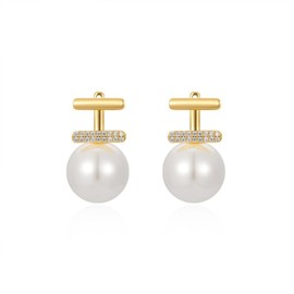 HUGE SWAN Pearl Earrings Jackets for Women Trendy, 13mm Pearl Drop Earrings with S925 Sterling Silver Pins, 18K Gold Plated Shell Pearl Drop Earring Jewelry for Gift, Christmas Wedding Anniversary