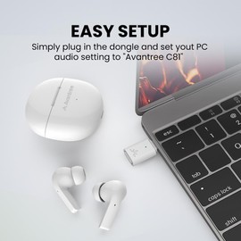 Avantree Reverb - Wireless Earbuds for PC, Computer, Laptop with USB C Adapter Bluetooth 5.2, Noise Cancelling Mic & aptX Voice Headset for Clear Calls, and aptX Adaptive for Low Latency