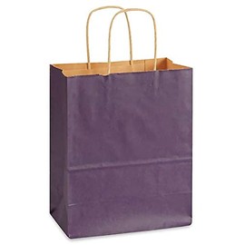 Kraft Colored Shopping Bags - 50 Pack - Strong Kraft Paper - Recyclable by Brilliant Bag Co- Small Shopping and Merchandise Bags 8"x4.5"x10.5" (Purple)