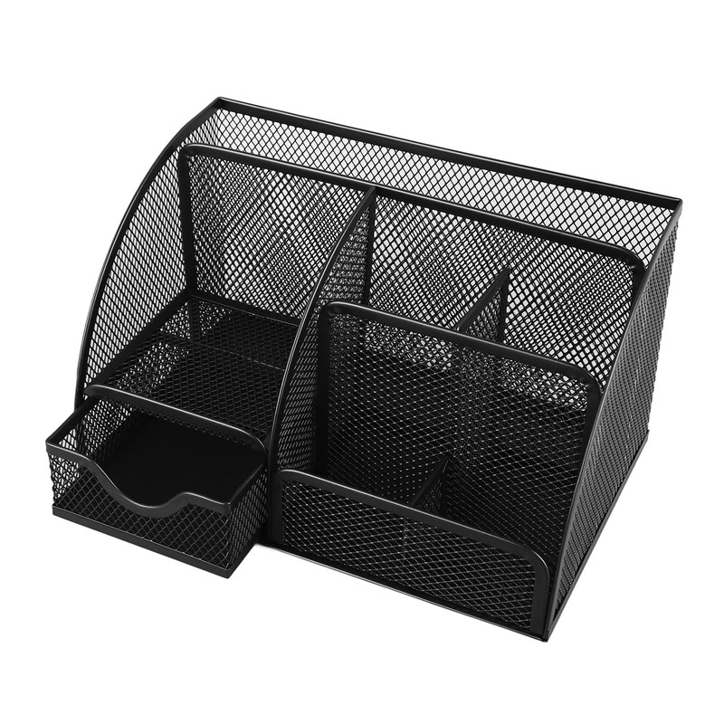 Mesh Office Desktop Organizer Multifunctional Metal 7 Compartments Pen Holder