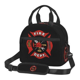 Bagea-Ka Firefighter Fire DEPT. Logo Rescue Pattern Lunch Bag for Women Men Insulated Reusable Lunch Box Cooler Tote Bag with Removable Shoulder Strap for Office Work School Picnic Beach