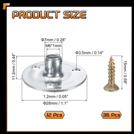 uxcell 12Pcs M6 T-Nuts, Zinc Plated Steel Brad Hole Tee Nut with Screws, 3-Hole Round Base Weld Nuts 11.2mm Height Through Hole Flange Insert Female Thread Plate Nuts, Silver