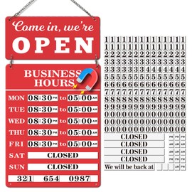 Magnetic Changeable Business Hours Sign with Double Sided Open Closed Signs, Metal Hours of Operation Signs, Store Hours Sign for Glass Door or Window（RED）