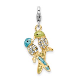 JewelryWeb 15mm 925 Sterling Silver Polished Fancy Lobster Closure Rhodium PlatedGold Plated Enamel Crystal Bird Charm Pendant Necklace for Women