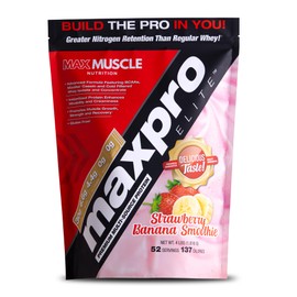 Max Muscle Maxpro Elite Whey Protein Powder | 30g Protein | 0g Sugar | 6.6g BCAAs | Micellar Casein Cold Filtered Whey Isolate Protein | Promotes Muscle Growth & Recovery (Strawberry Banana, 4lb)