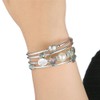 Crystal Beads Layered Bangle Bracelet, Silver Plated Metal Wrap Bracelet