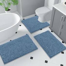 Yimobra Bathroom Rugs, 36'' x 24'', Extra Soft Chenille Bath Rugs, Non-Slip, Water Absorbent, Bath Mats for Bathroom Floor, Machine Wash Dry, Plush Microfiber Shaggy Rug, Tub and Shower, Denim Blue