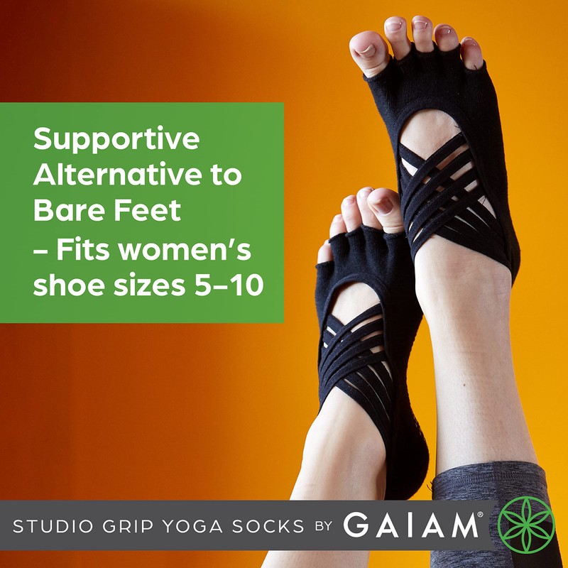 gaiam womens Studio Yoga Socks, Black/Grey, Small-Medium US