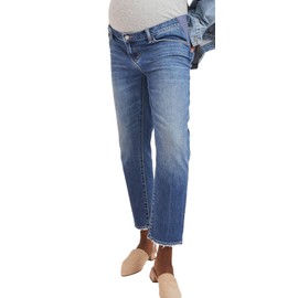 HATCH Indigo Maternity Boyfriend Jeans - Pregnancy Jeans for Women - Straight Leg Distressed Cuffs - Under Belly Expandable Waist - Size 27