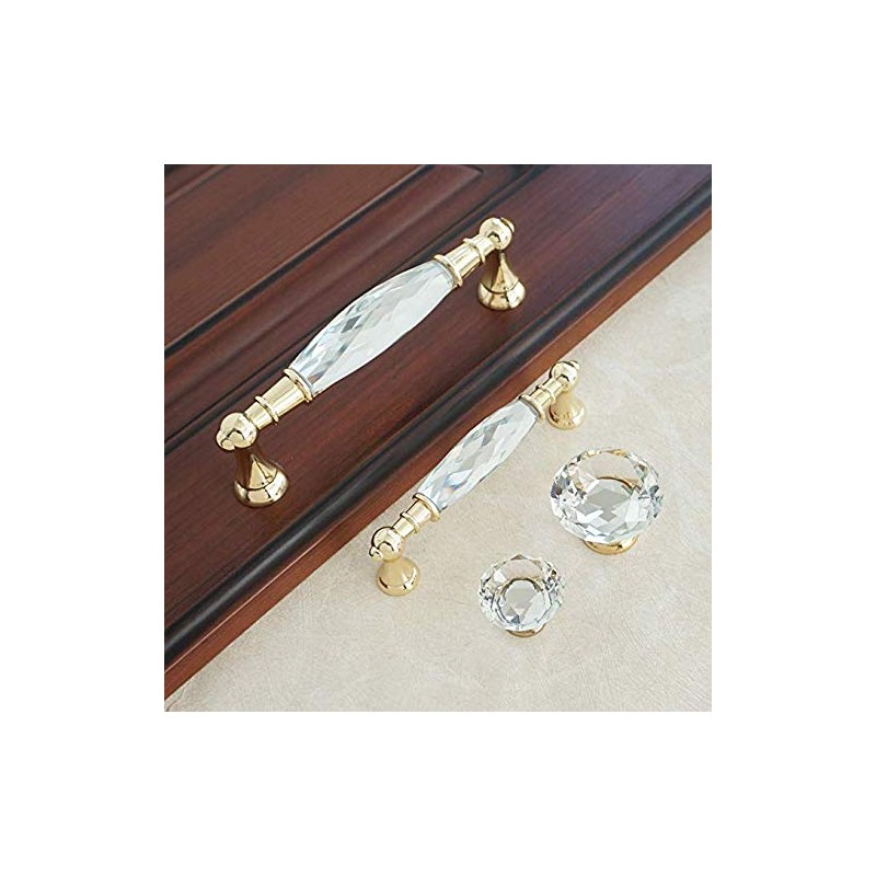 MFYS 2Pcs Crystal Drawer Pulls Handles 5" (128mm) Hole to
