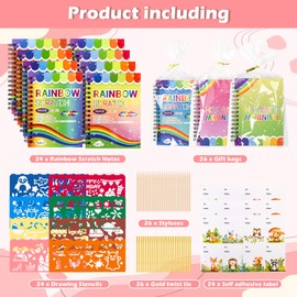 TMTECHJS 24 Pack Scratch Art Party Favors for Kids Rainbow Scratch Notebook with Stencils Stylus for Girls Boys Teens Students School Birthday Party Travel Favors Supplies