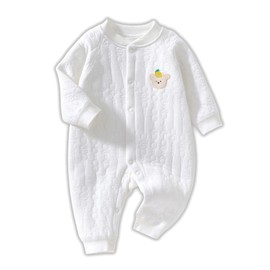 Ganwawo Newborn Cotton Bodysuit, Baby Long Sleeve Button Solid Jumpsuit, Infant Boys and Girls Knit Romper Clothes, Baby Home Outfit (White, 3-6M)